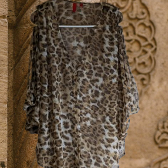 Bb Dakota Large Cheetah Print Sleeveless button down sheer top. Fall/winter - Picture 1 of 1